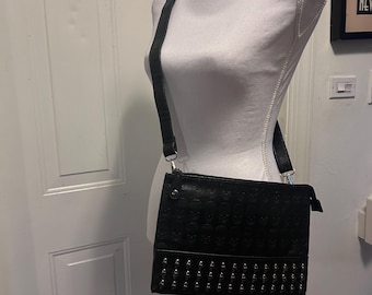 Genuine leather  oversized portfolio crossbody clutch black bag unisex.