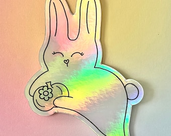 Holographic Ghost Bunny Vinyl Sticker