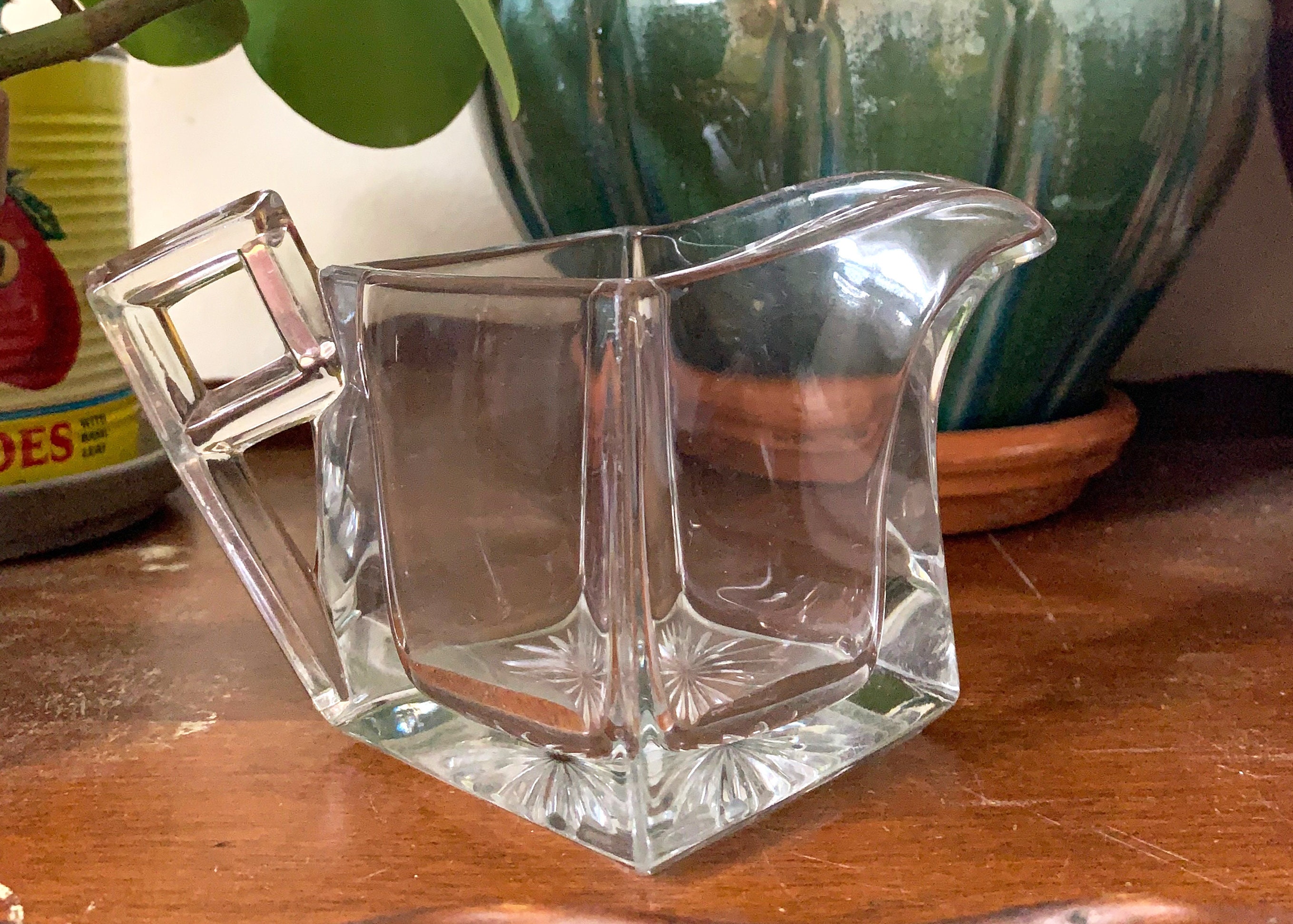 Heisey Art Deco Quator pattern clear creamer and sugar bowl Kitchen