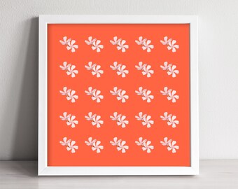Afdrukbare muurkunst met roze bloemen en oranje achtergrond, digitale download