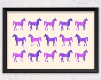 Chevaux violets imprimables, affiche pour chambre d’enfants téléchargeable