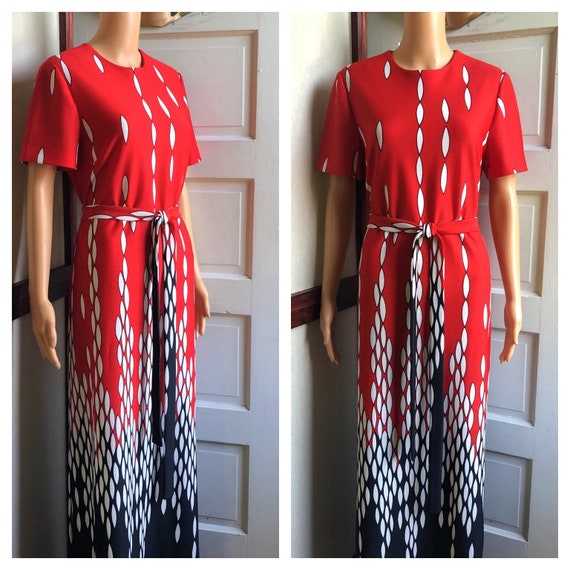 1960s Mod Maxi Dress | 60s Red and Black Maxi Dres