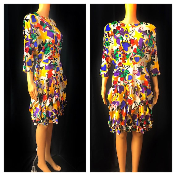 1980s Pop Art Dress | 80s Graphic Print Dress | 80