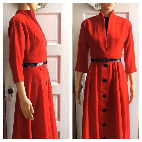 1940s Red Dress | 1940s Shirtwaist Dress | 1940s B