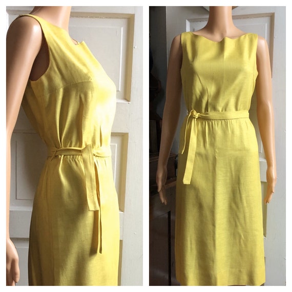 1960s Tank Dress | 60s Linen Dress | 60s Yellow Dr