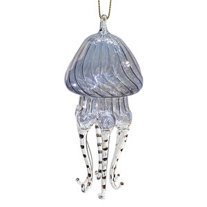 Mouth Blown Glass Jellyfish Christmas Ornament, Wedding Favors, Gift Exchange, Mother’s Day, Baby Shower, Tree Decoration Gift (Blue)