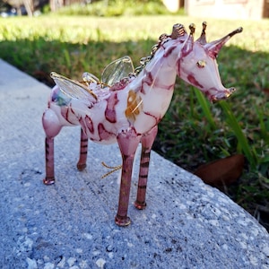 Marble-pink Glass Unicorn Ornament | Mouth-Blown Glass Art | Magical Collectible Gift