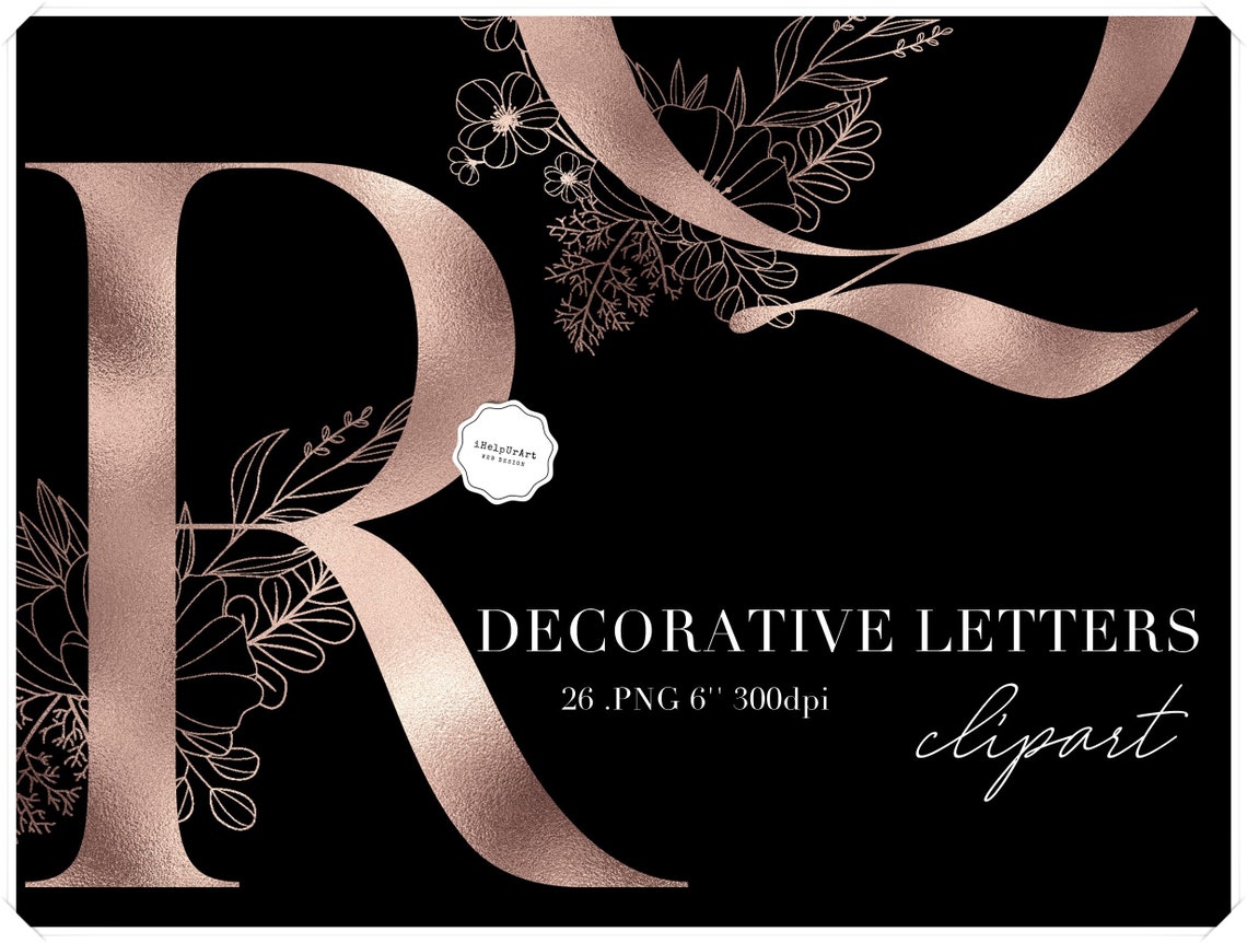 Rose Gold Alphabet Clipart Rose Gold Decorative Letters Etsy