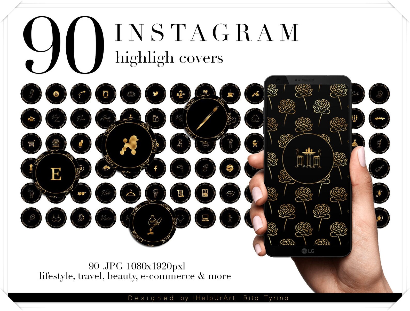 Black and Gold Instagram Story Highlight Covers Instagram Etsy
