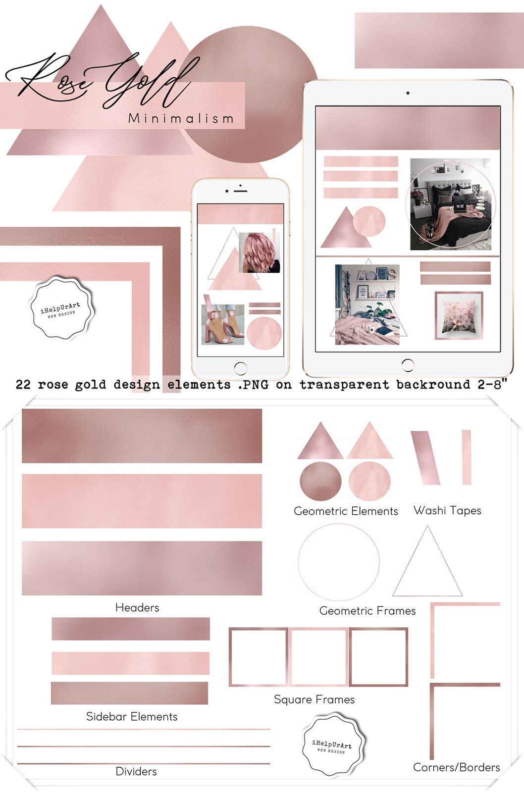 Rose Gold Clipart Metallic Geometric Shapes Rose Gold Site Etsy