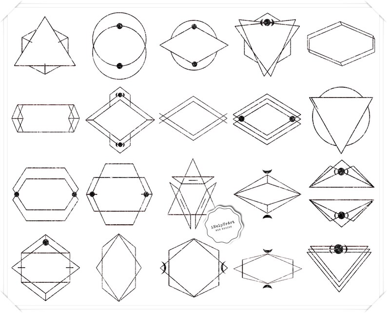 Marble Frames Clipart Black Marble Geometric Digital Frames Etsy