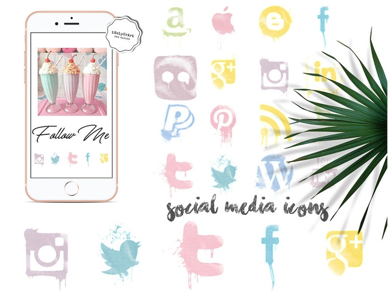 Pastel Social Media Icons Grunge Social Icons Watercolor Etsy
