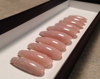 Flesh - Nude w/ holo sparkles | press on nails | glossy | holo | stiletto | coffin | simple