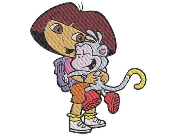 Dora The Explorer Dora And Boots Hugging Embroidery Design