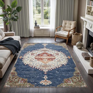 Alfombra GLN Anatolium - Lavable a máquina - Alfombras para el hogar en azul turco