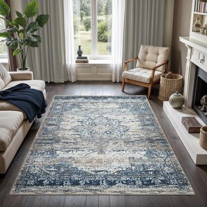GLN Rugs Kumbet - Machine Washable Area Rug - Turkish Blue Home Rugs