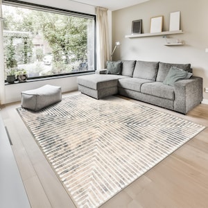 Alfombras GLN Éfeso - Alfombra lavable a máquina - Alfombras turcas beige/gris para el hogar