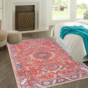 Alfombra GLN Kerasus - Alfombra lavable a máquina - Alfombra turca multicolor roja para el hogar