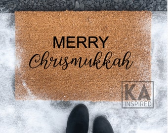 Merry Chrismukkah Doormat, Christmas Doormat, Hanukah Doormat, Winter doormat, funny christmas doormat, welcome mat, Menorah doormat