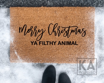 Merry Christmas Ya Filthy Animal Doormat Christmas Doormat, Funny Christmas doormat, Filthy Animal doormat, Winter doormat, welcome mat,