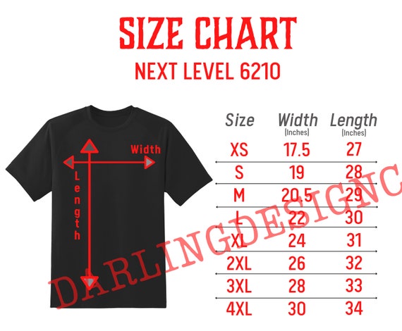 Next Level 6210 Size Chart Unisex Shirt Size Chart Digital - Etsy