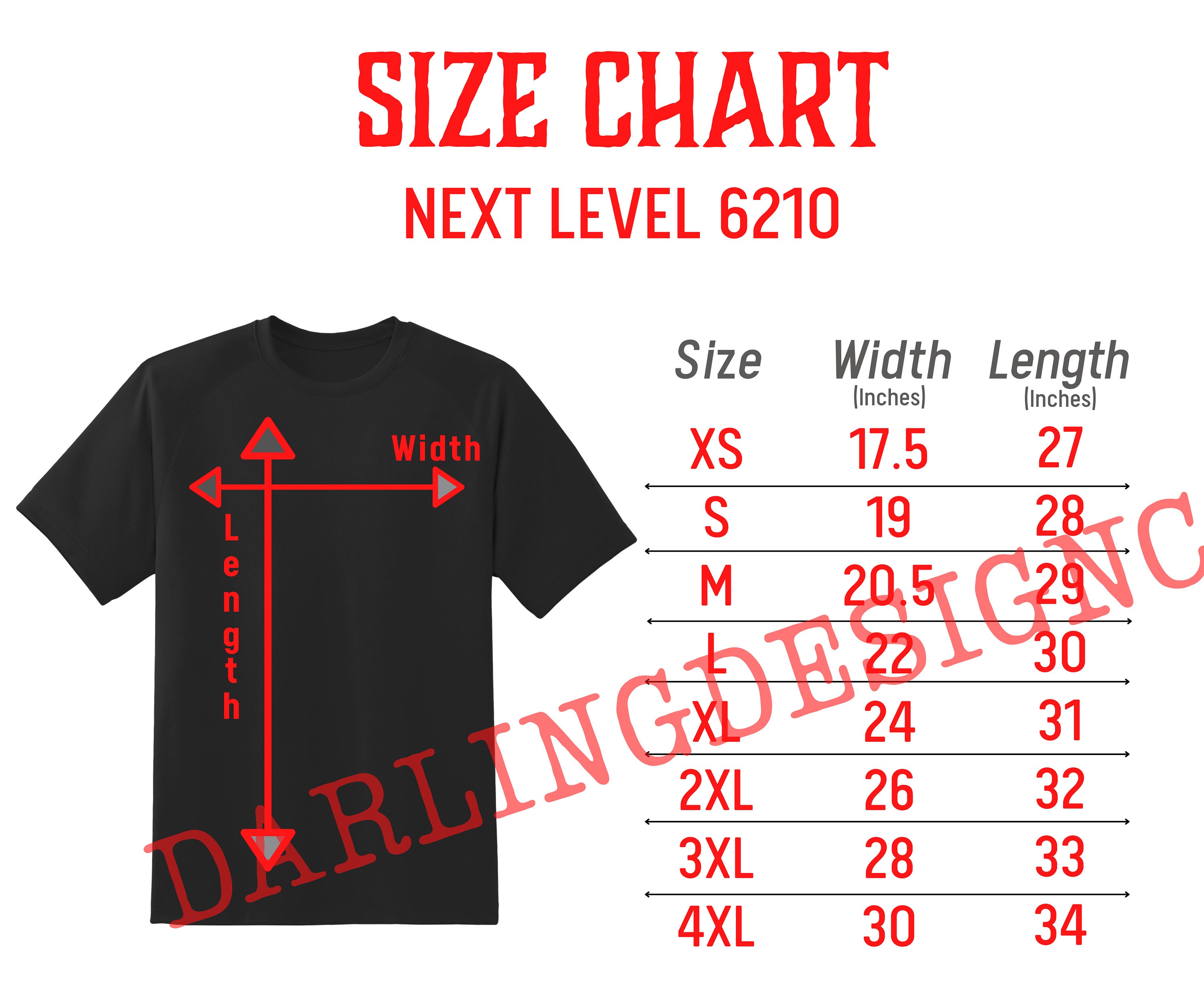 Next Level 6210 Size Chart Unisex Shirt Size Chart Digital - Etsy UK