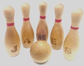 Personalized Bowling Pins, Waldorf Wood Toy, Montessori Wood Toy, Skittles