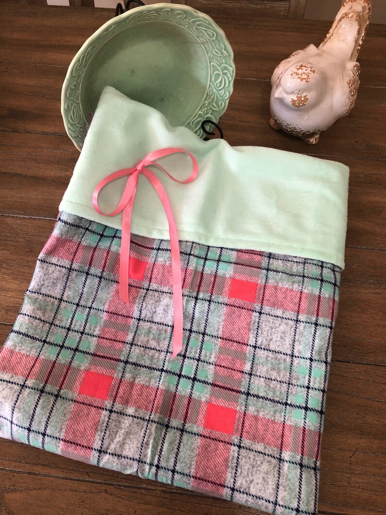 LUXE* Coral /& Seafoam Green Plaid Baby Minky Blanket
