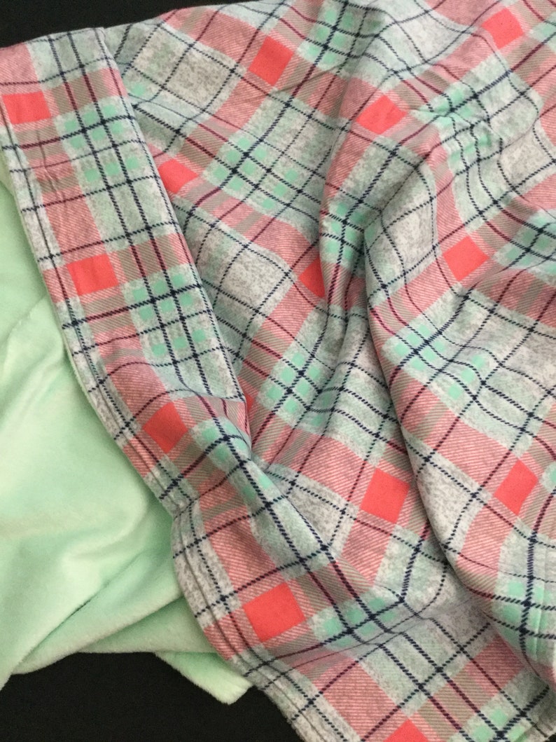 LUXE* Coral /& Seafoam Green Plaid Baby Minky Blanket