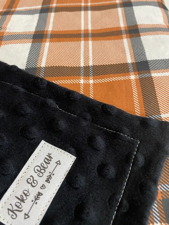 Orange & Black Plaid Baby Minky Blanket Orange & Black Plaid Baby Minky Blanket