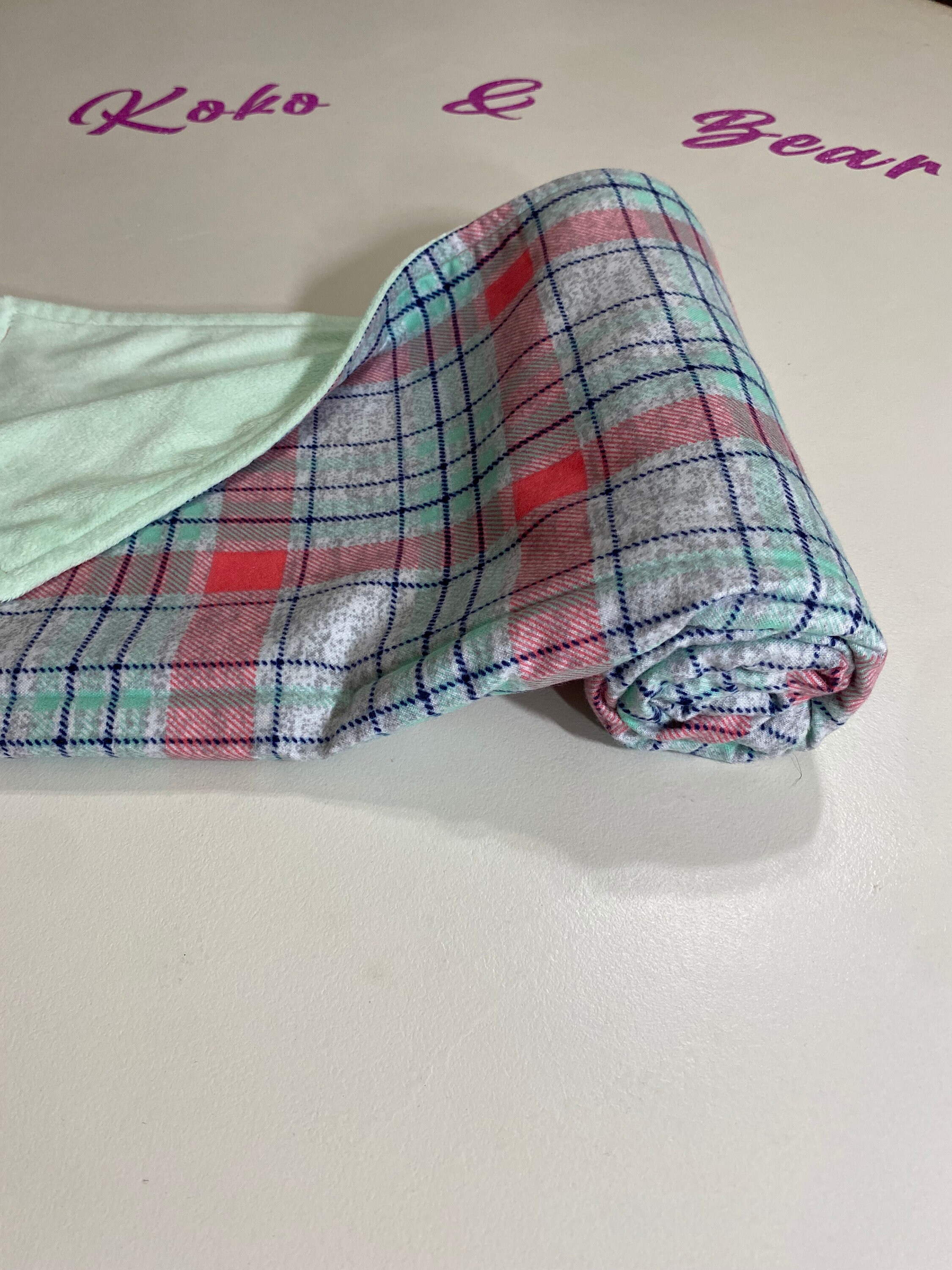 CLEARANCE LUXE Koralle & Seefoam grün karierte Baby Minky | Etsy