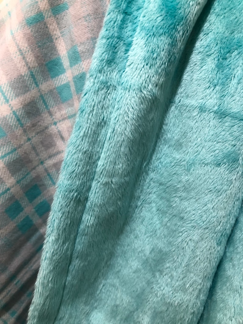 Light Blue /& Gray Plaid Baby Minky Blanket