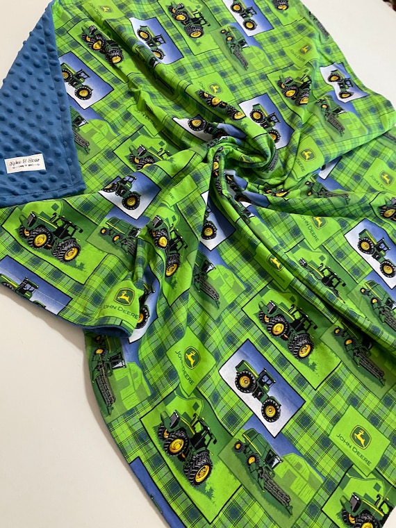 John Deere Green Plaid Tractor Baby Minky Blanket Etsy
