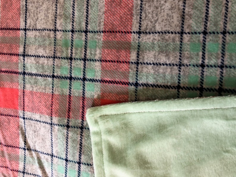 LUXE* Coral /& Seafoam Green Plaid Baby Minky Blanket