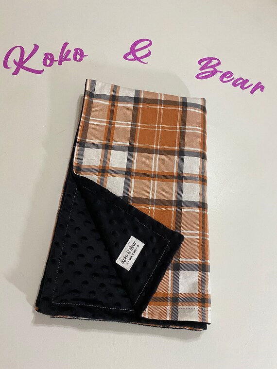 Orange & Black Plaid Baby Minky Blanket Orange & Black Plaid Baby Minky Blanket
