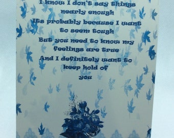 Tough romantic poem Handmade sentiment easel card girlfriend partner wife