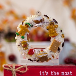Glass Wreath for Winter Holiday/H1633 (4&quot; wide). Fused glass base with components made from flamework, murrine, and glass clay!