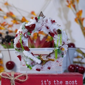 Glass Wreath for Winter Holiday/H1684 (4&quot; wide). Fused glass base with components made from flamework, murrine, and glass clay!