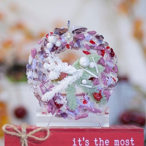 Glass Wreath for Winter Holiday/H1657 (4&quot; wide). Fused glass base with components made from flamework, murrine, and glass clay!
