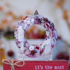Glass Wreath for Winter Holiday/H1672 (4&quot; wide). Fused glass base with components made from flamework, murrine, and glass clay!