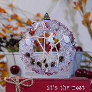 Glass Wreath for Winter Holiday/H1681 (4&quot; wide). Fused glass base with components made from flamework, murrine, and glass clay!