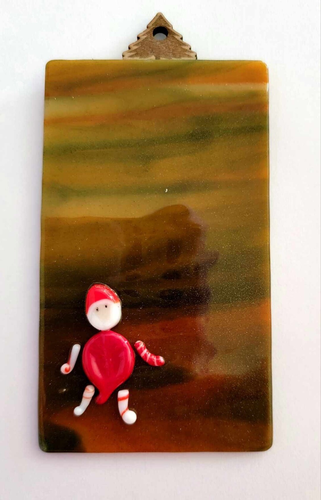 Fused Glass Gift Tag for Gifts and to Have as a Hanging Piece of Art Christmas Tree Shaped Wood