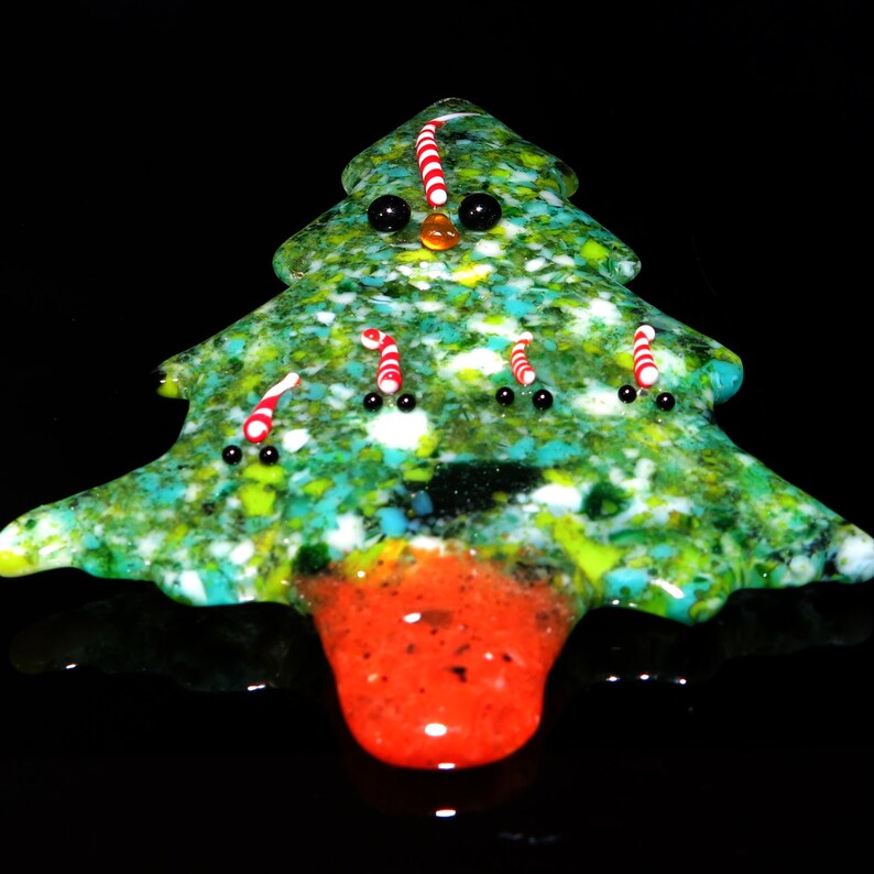 Christmas Tree Made With Fused Glass. Includes Wood Bail for Decorating Your Favorite Christmas