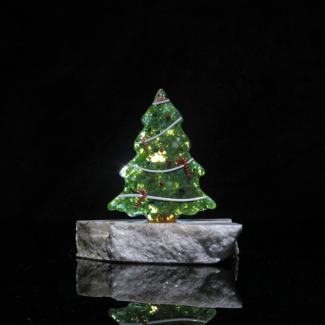 Christmas Tree Made With Fused Glass. Includes Wood Bail for Decorating Your Favorite Christmas