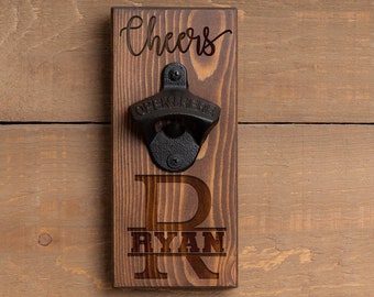 Personalized Wood Bottle Opener, Customize with anything to make a Unique Gift for Dad, Groomsmen, Groom, Friend, Brother, Sister, ManCave