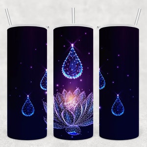 Skinny Tumbler 20 oz lotus with diamond drops, Zen, mystical, chakra gift for her, yoga lover gift, water bottle with straw