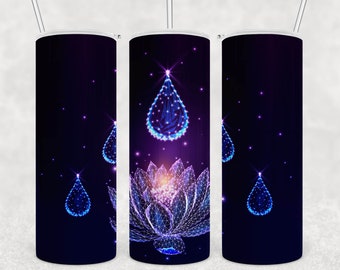 Skinny Tumbler 20 oz lotus with diamond drops, Zen, mystical, chakra gift for her, yoga lover gift, water bottle with straw