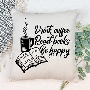 Coffee and Book Lover Pillow can be Personalized with names,quotes, Holiday gift, Birthday, Wedding Gift, Anniversary, engagement, Christmas