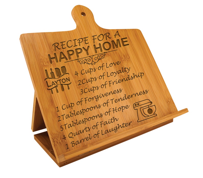 Wooden Cookbook Stand Personalized Tablet Holder Chef Easel Etsy