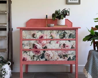 Vintage Chest of Drawers painted Pink and Floral